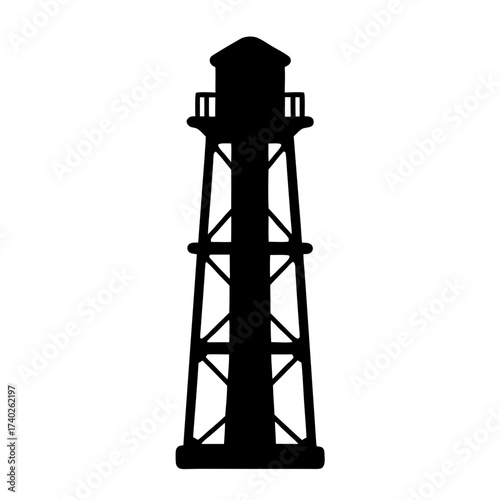 Silhouette of a Tall Lighthouse Structure with Supporting Framework and Lantern Room