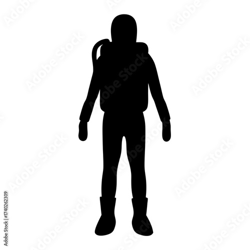 Silhouette of a diver wearing gear suggesting underwater exploration or rescue