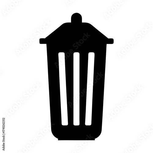 Stylized Simple Illustration of a Black and White Trash Can Icon