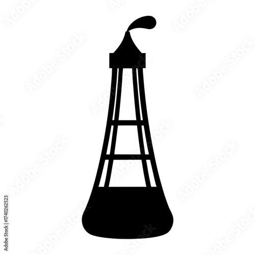 Silhouette of a water tower with a chimney and a smoke plume