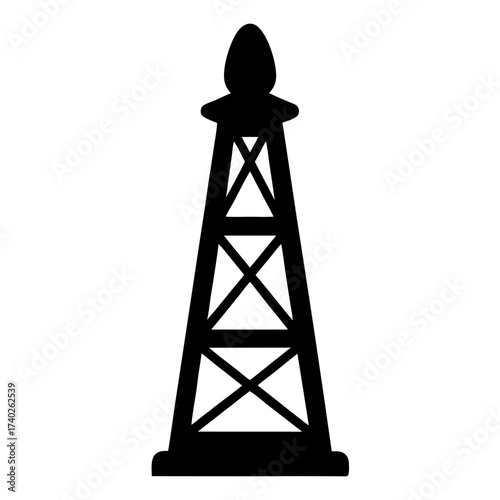 Silhouette of an Oil Derrick Structure with Cross Bracing in Stark Black