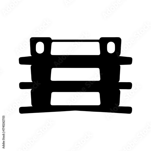 A stylized, abstract black and white illustration of a modern architectural structure