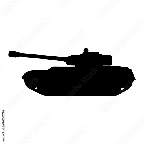 Silhouette of a heavy military battle tank with a prominent gun barrel