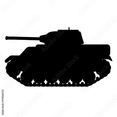 Silhouette of a vintage WWII era military tank ready for action