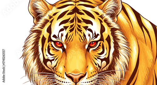 Fierce Tiger Portrait with Striking Red Eyes Illustration