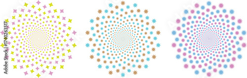 Abstract pattern design featuring circular arrangement of geometric shapes in pastel tones with soft gradients and subtle texture details vector