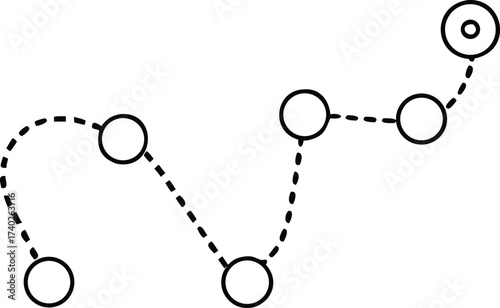 Vector art of a dashed line connects several circles, forming a path or sequence from start to finish