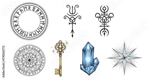Mystical Symbols and Objects in an Array of Esoteric Illustrations