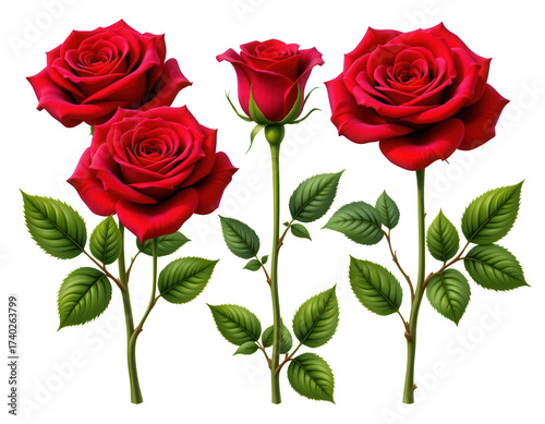 Beautiful Red Roses with Green Leaves on a Black Background