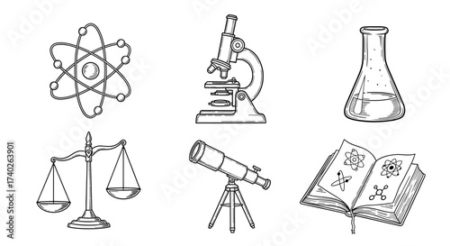 Hand-Drawn Science and Education Icons Set Isolated on White