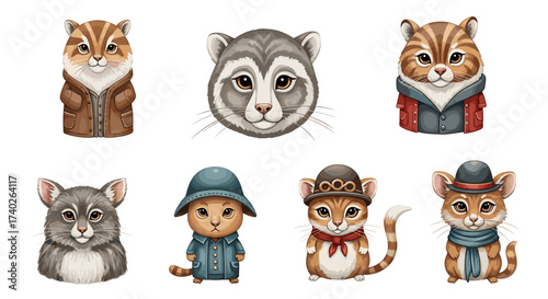 Whimsical Animals in Clothes: Cartoon Illustrations on a White Background
