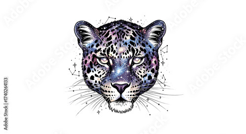 Cosmic Leopard Portrait: A Celestial Fusion of Wildlife and Space