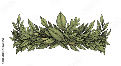 Decorative Laurel Wreath Illustration with Oak Leaves and Berries