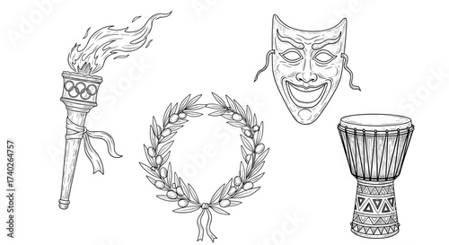 Symbolic Sketches: A Collection of Ancient Greek and Performing Arts Elements