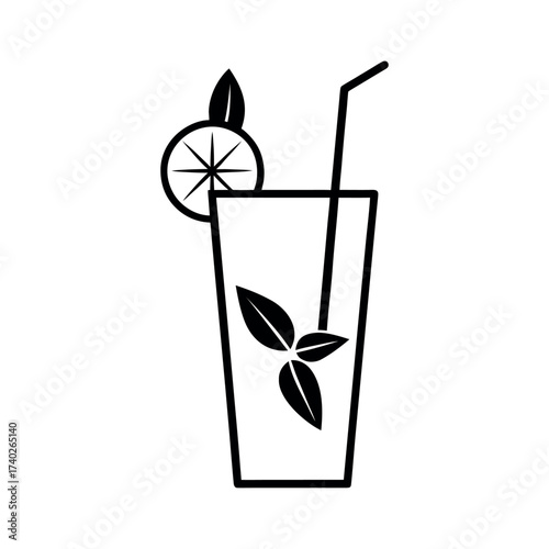 Mojito Glass Outline Line Art Vector