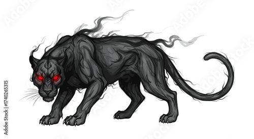 Ethereal Black Panther with Glowing Eyes Stalks from the Shadows