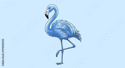 Elegant Blue Flamingo Standing Gracefully on One Leg Illustration