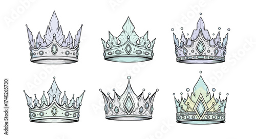 Elegant Crown Collection: Six Hand-Drawn Designs in Various Styles