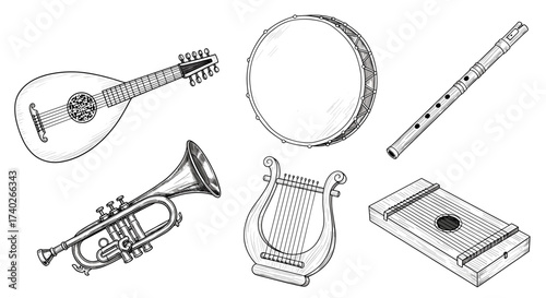 Musical Instruments Vector Illustration: A Collection of Six Unique Designs