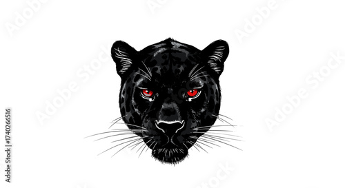 Striking Black Panther Portrait with Intense Red Eyes on White