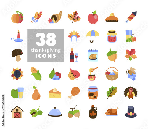 Thanksgiving and Autumn Holiday Icons Set