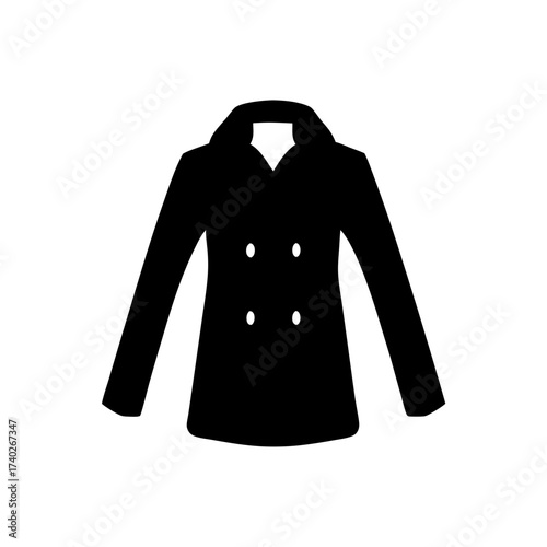 A Simple Black Silhouette of a Classic DoubleBreasted Overcoat or Jacket
