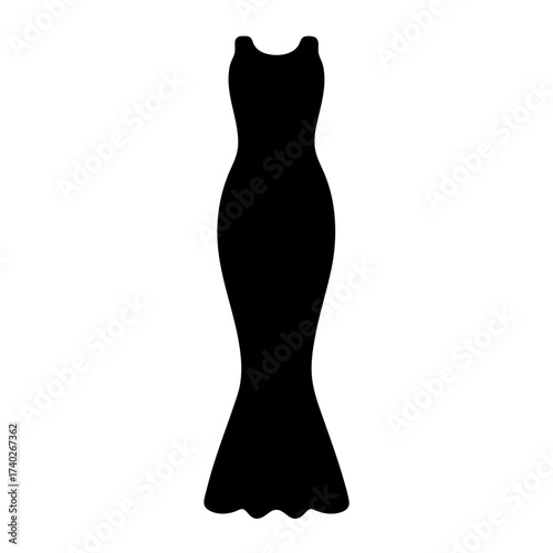Silhouette of an elegant black dress with a fitted bodice and flowing skirt