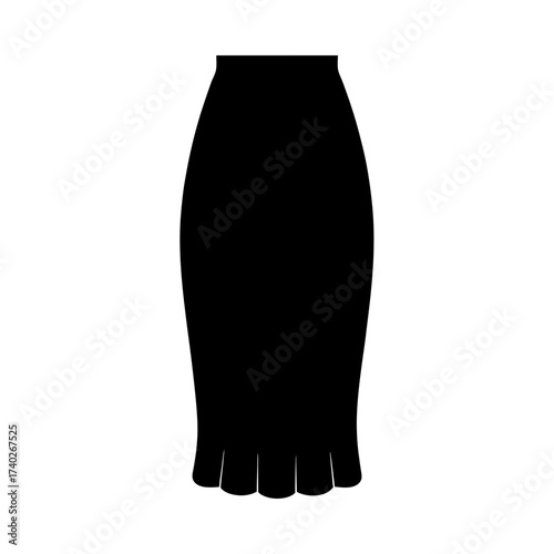 A silhouette of a bell shaped skirt with a fringed hemline