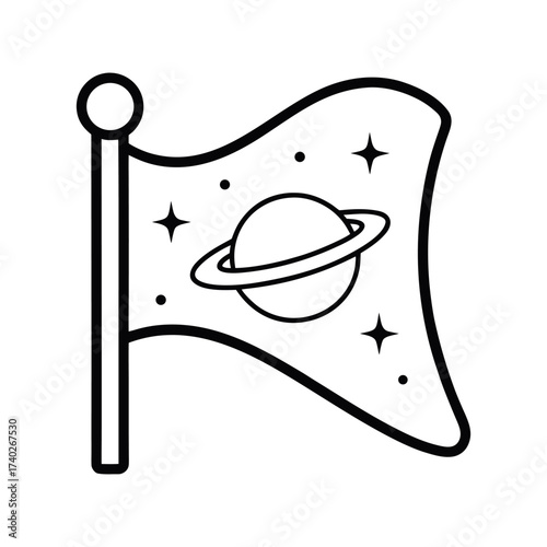 Space Flag Outline Line Art Vector