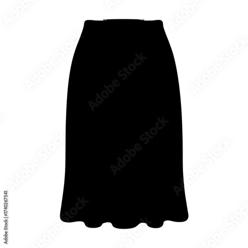 Silhouette of a black skirt with a slightly flared, scalloped hemline