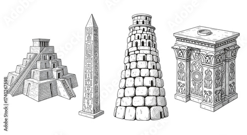 Hand-Drawn Architectural Wonders: A Journey Through Time and Civilizations