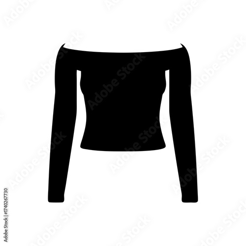 Black off the shoulder long sleeve silhouette crop top vector illustration