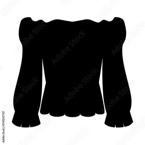 Silhouette of an off the shoulder blouse with long puff sleeves