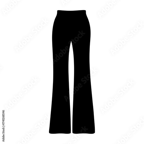 Black flared leg pants or trousers, with a slight bootcut silhouette