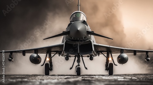 High-speed approach of a fighter jet on the runway showcasing military power and technology prowess
