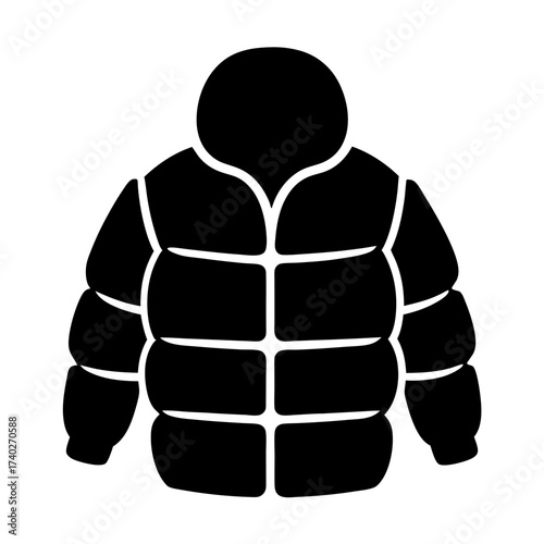 Graphic representation of a warm puffy hooded jacket for cold weather