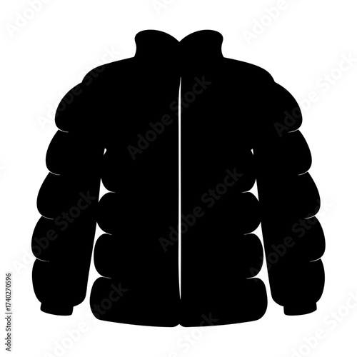 Stylized Winter Puffer Jacket Silhouette in Black Against a White Background