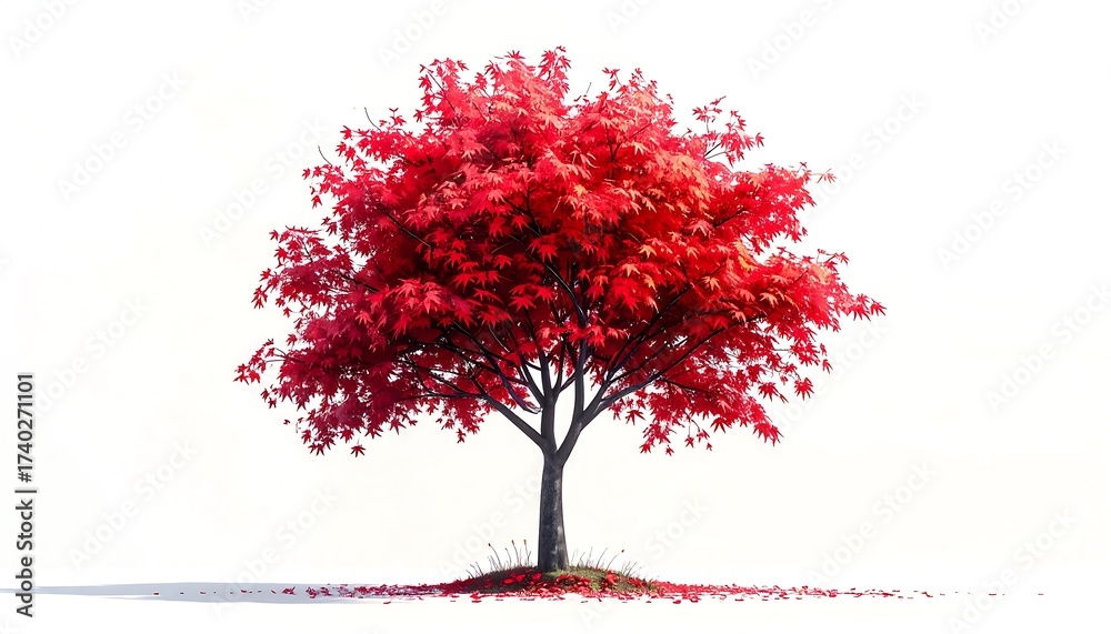 Fototapeta premium Isolated red maple tree with vibrant foliage against a clean white background