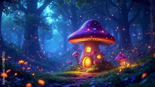 Wallpaper Mural Magical Glowing Mushroom House in an Enchanted Forest. Torontodigital.ca