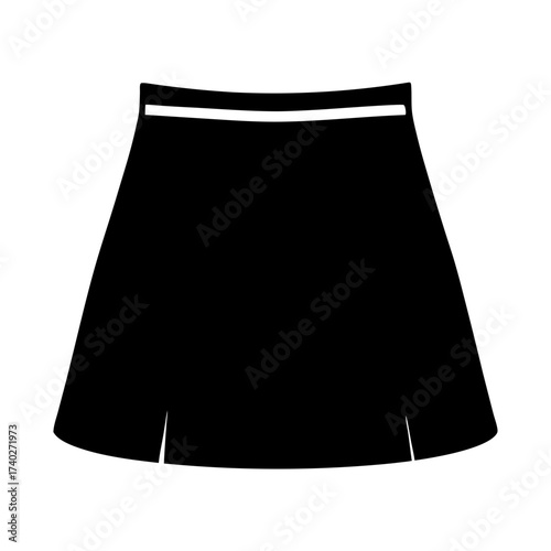 Simple black skirt with white waist band and slight slit at bottom