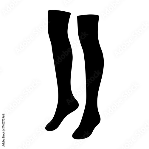 Silhouette of Two Pairs of Black Stockings or Tights on a White Background