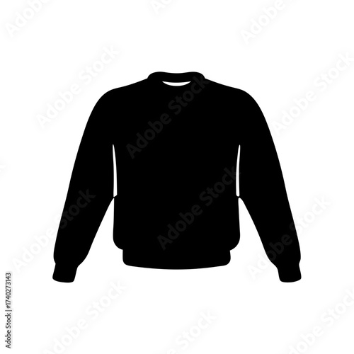 Simple black sweater silhouette with long sleeves and a round neck
