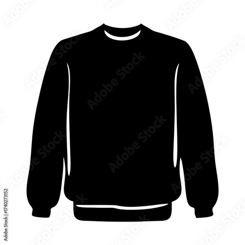 Minimalist black sweatshirt illustration with long sleeves and ribbed cuffs