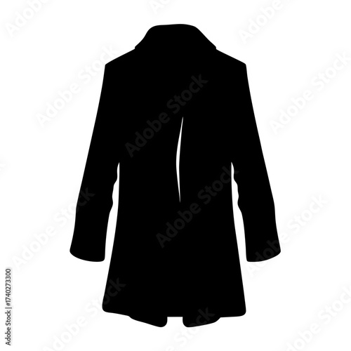 Stylish black coat silhouette with classic lapels and rear vent detailing