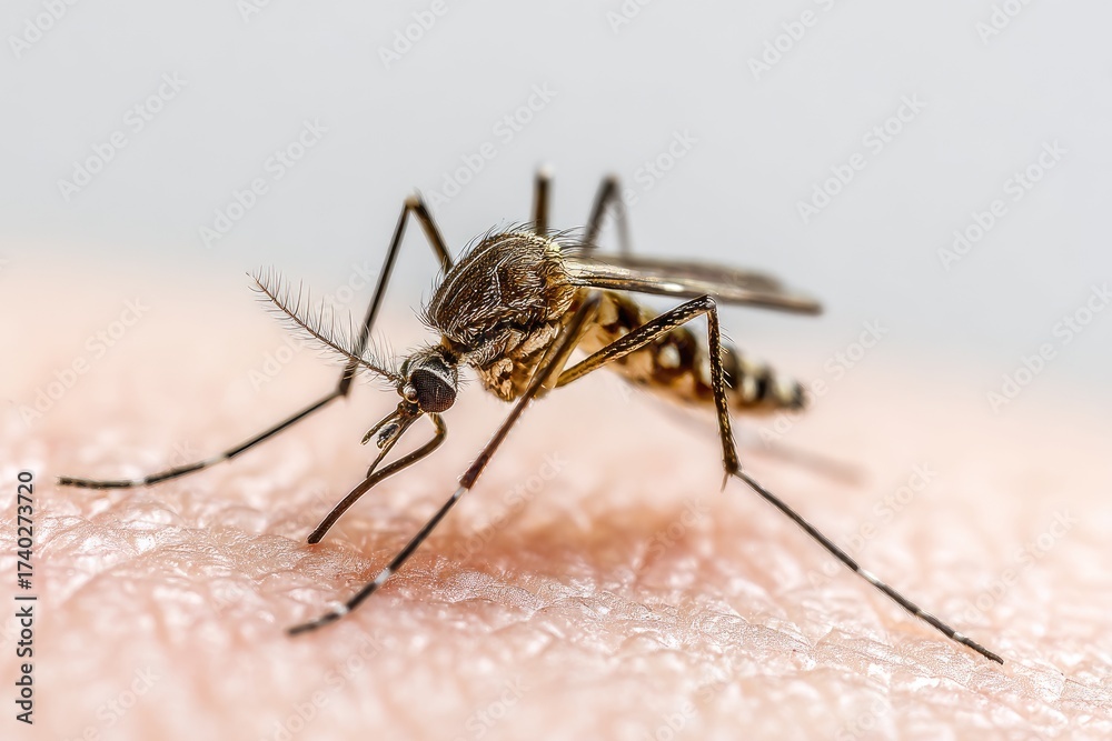 Fototapeta premium Close-up of a mosquito on human skin