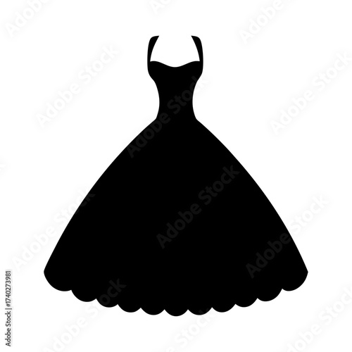 Elegant black halter neck gown with scalloped hem perfect for special occasions