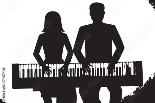 Minimalist abstract illustration of a piano keyboard in black and white