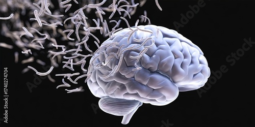 brain with worms eating it 