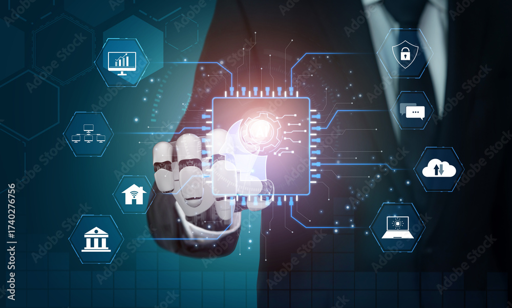 Obraz premium AI enhances system integration by optimizing AI, system, and integration to deliver seamless digital services and intelligent operations Vouch