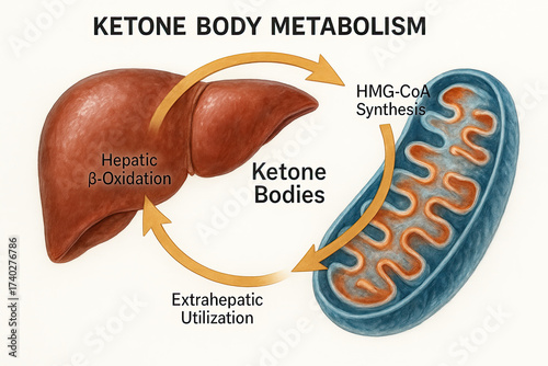 Ketone Body Metabolism Diagram: Liver, Mitochondria, and Biochemical Pathways